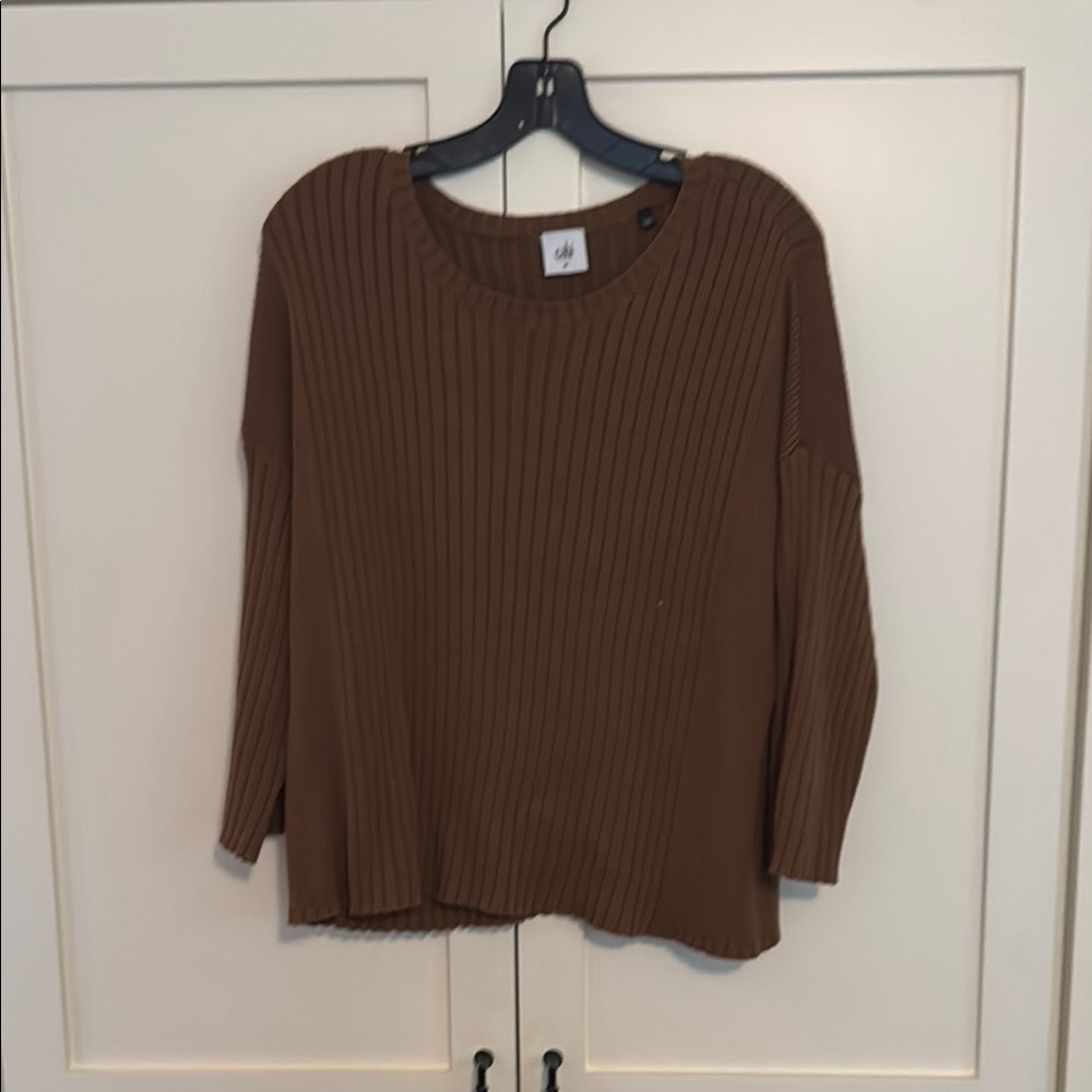 CAbi Tan Ribbed Knit Sweater